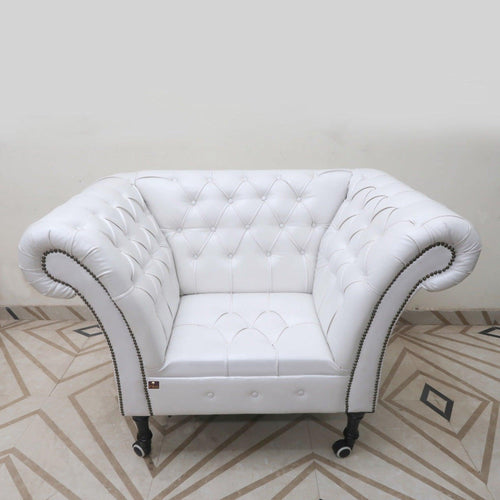 Single Seater Button Tufted Grand Sofa (with 4 Wheels) - Bloomart