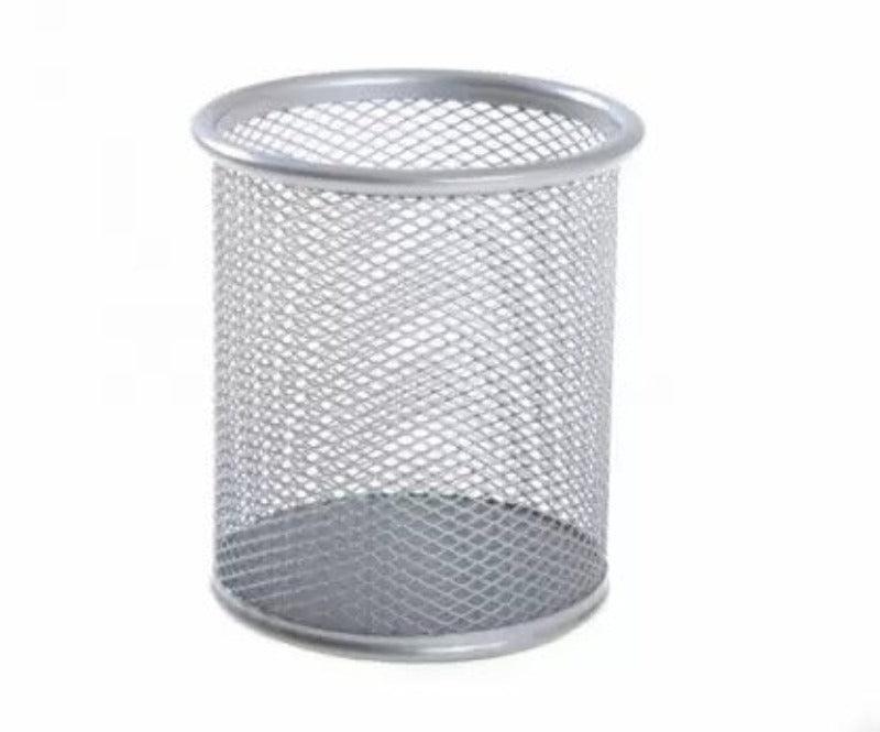 1 Compartments Metal Pen Stand (Silver) - Bloomart