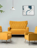 Wooden Square Arm Loveseat Wing Back Chair Set 2+1+1 (Metal Legs) - Bloomart