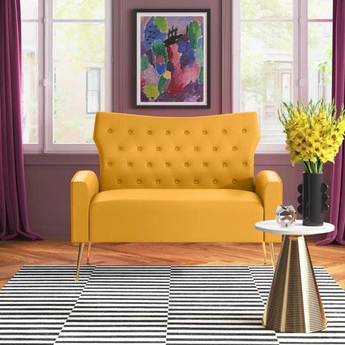 Wooden Square Arm Loveseat Wing Back Chair Set 2+1+1 (Metal Legs)