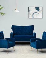 Wooden Square Arm Loveseat Wing Back Chair Set 2+1+1 (Metal Legs) - Bloomart