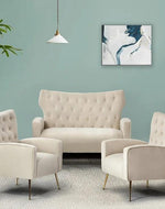 Wooden Square Arm Loveseat Wing Back Chair Set 2+1+1 (Metal Legs) - Bloomart