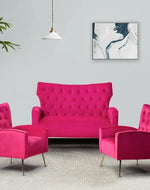 Wooden Square Arm Loveseat Wing Back Chair Set 2+1+1 (Metal Legs) - Bloomart
