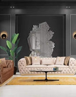 6 Seater Chesterfield Luxurious Velvet Sectional Sofa Set with Cushions (Beige & Brown) - Bloomart