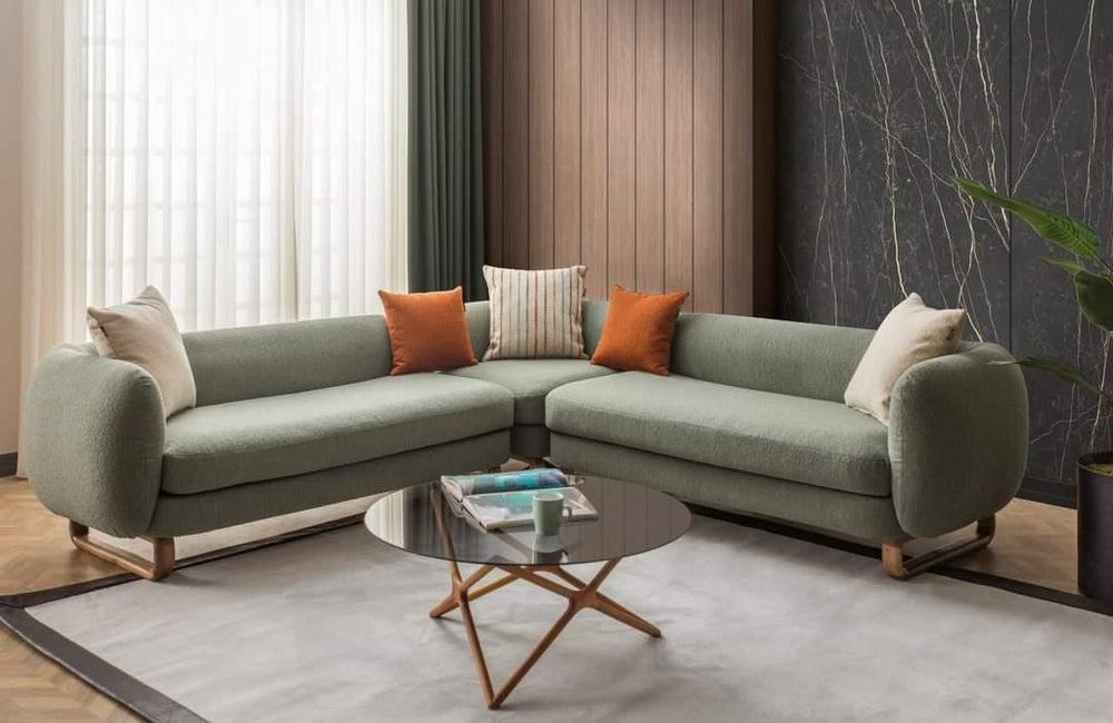 Modern Stylish Left-Side L Shape 8 Seater Sofa For Lobby In Teak Finish 5+3 with 1 Chair - Bloomart
