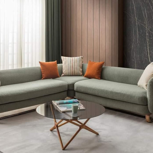 Modern Stylish Left-Side L Shape 8 Seater Sofa For Lobby In Teak Finish 5+3 with 1 Chair - Bloomart