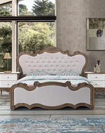 Antique White Royal Luxury Bed In Teak Wood With 2 Side Table 1 Dressing Table And 1 Wardrobe