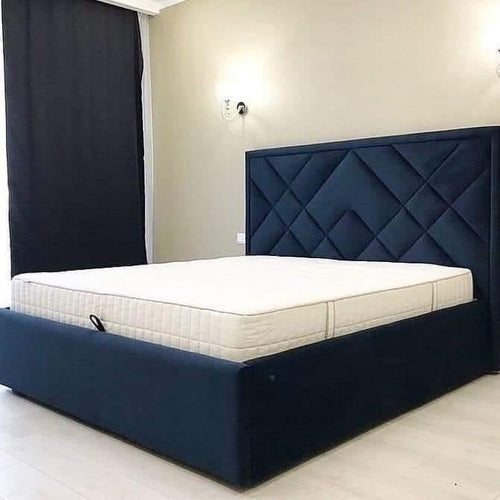 Modern Platform Queen Size Bed (Teak Wood, Blue) - WoodenTwist