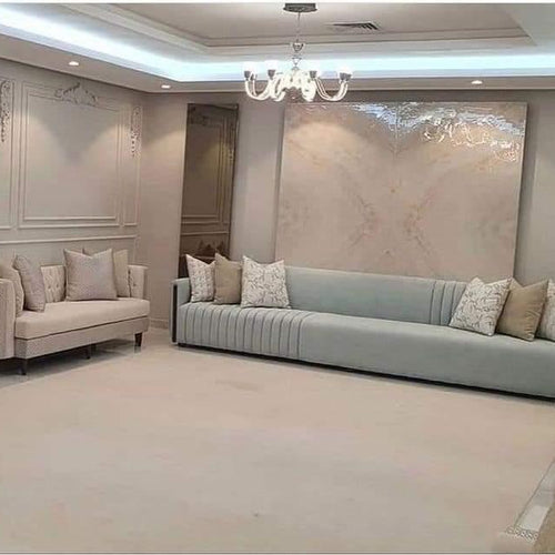 Modern Chesterfield Sofa Set 9 Seater with Cushions (Grey & Beige)
