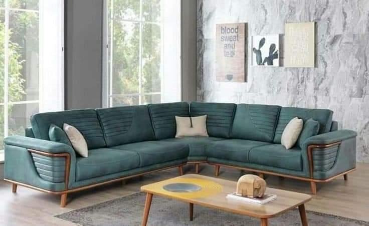 Modern Handmade Luxury Sectional Sofa Set 7 Seater with Table (Green) - Bloomart