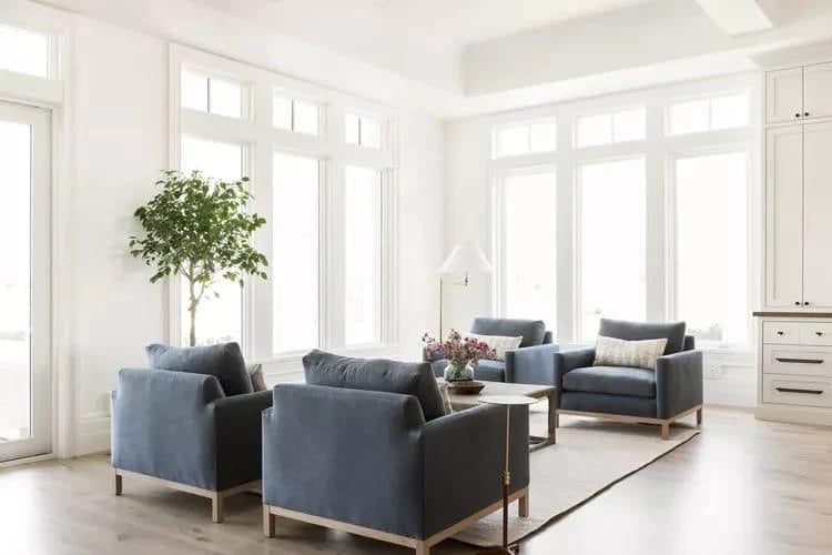 Bloomart Barrington Teak Wood Modern 4 Seater Sofa Set with Table ( Light Blue )