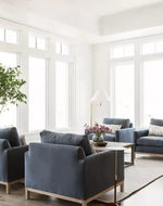 Bloomart Barrington Teak Wood Modern 4 Seater Sofa Set with Table ( Light Blue )