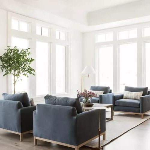 Bloomart Barrington Teak Wood Modern 4 Seater Sofa Set with Table ( Light Blue )