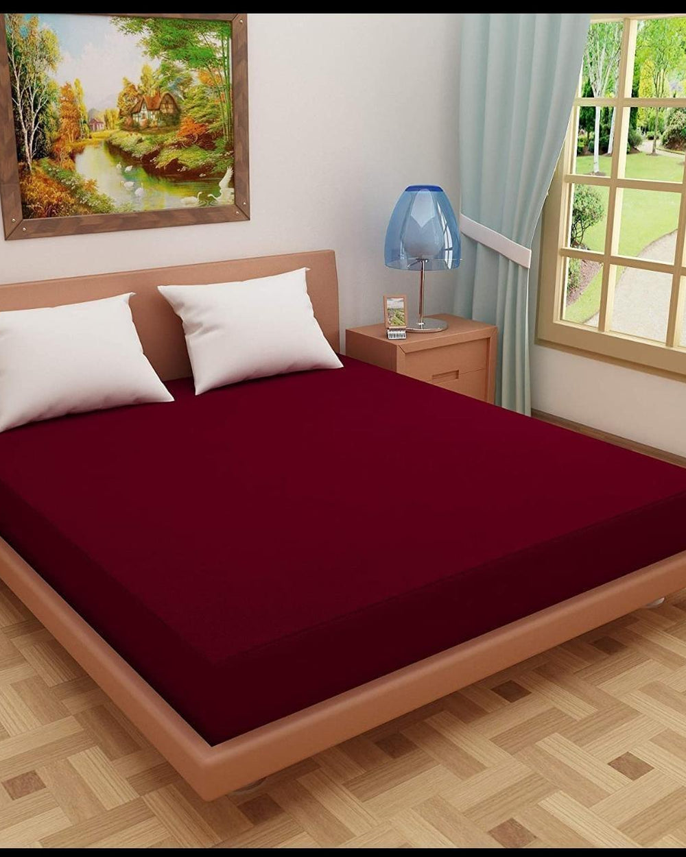 Home Furnishing Waterproof Mattress Protector ( Maroon ) - WoodenTwist
