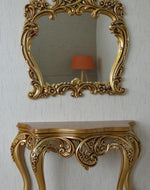 Wooden Twist Hand Carved Solid Teak Wood Console Table With Mirror ( Golden ) - WoodenTwist