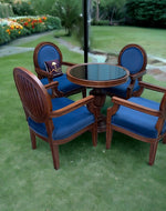 Wooden Winsome Round Teak Wood 4 Seater Dining Table Set