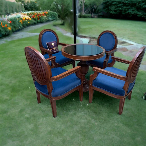 Wooden Winsome Round Teak Wood 4 Seater Dining Table Set