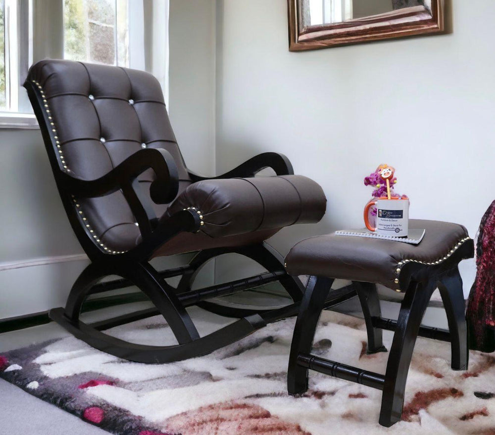 Royal Rocking Chair with Foot Rest ( Walnut ) - Bloomart