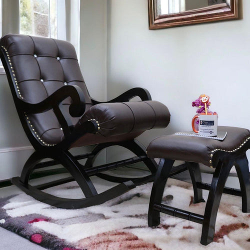 Royal Rocking Chair with Foot Rest ( Walnut ) - Bloomart