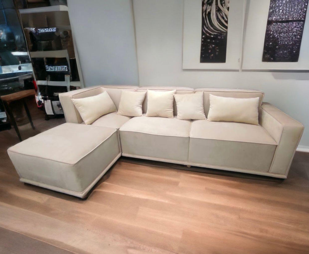 Madera Handmade Modular Sectional Sofa Set 5 Seater (Cream)
