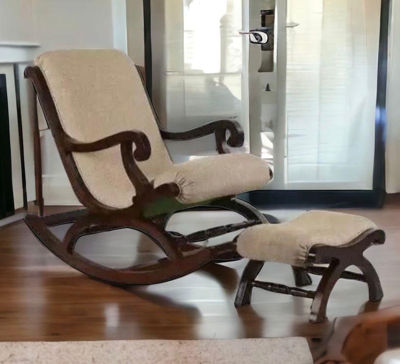 Rocking Chair with Foot Rest ( Walnut ) - Bloomart