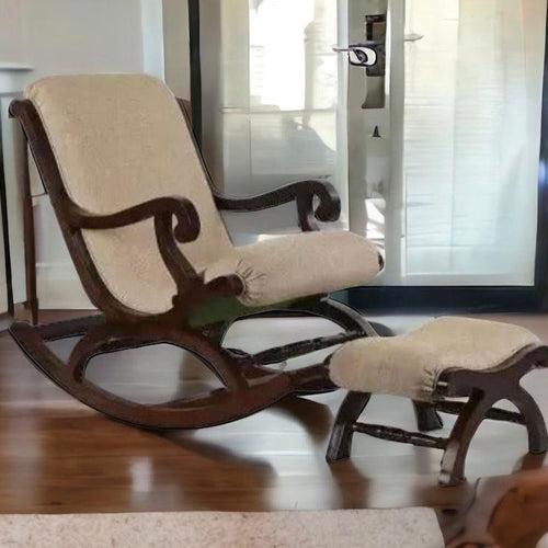 Rocking Chair with Foot Rest ( Walnut ) - Bloomart