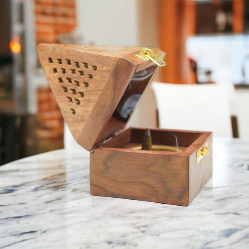 Wooden Twist Hovel Style Sheesham Wood Bakhoor Incense Holder - Bloomart