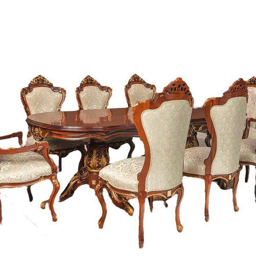 Grandeur Luxury Hand Carved Teak Wood 8 Seater Dining Table Set