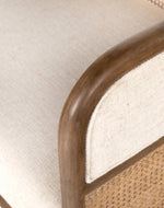Bloomart Teak Wood Sofa with Curved Framing and Natural Cane Rattan Paneling - Plush Seating in Soft Fabric