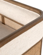 Bloomart Teak Wood Sofa with Curved Framing and Natural Cane Rattan Paneling - Plush Seating in Soft Fabric