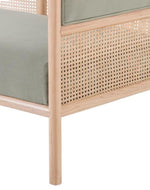 Bloomart Teak Wood Sofa with Curved Framing and Natural Cane Rattan Paneling - Plush Seating in Soft Fabric