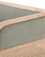 Bloomart Teak Wood Sofa with Curved Framing and Natural Cane Rattan Paneling - Plush Seating in Soft Fabric