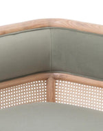 Bloomart Teak Wood Sofa with Curved Framing and Natural Cane Rattan Paneling - Plush Seating in Soft Fabric