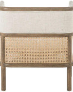 Bloomart Teak Wood Single Seater Sofa with Curved Framing and Natural Cane Rattan Paneling - Plush Seating in Soft Fabric (Cream)