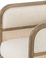 Bloomart Teak Wood Single Seater Sofa with Curved Framing and Natural Cane Rattan Paneling - Plush Seating in Soft Fabric (Cream)