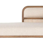 Bloomart Teak Wood Chaise Lounge with Curved Framing and Natural Cane Rattan Paneling - Plush Seating in Soft Fabric