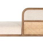 Bloomart Teak Wood Chaise Lounge with Curved Framing and Natural Cane Rattan Paneling - Plush Seating in Soft Fabric