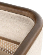 Bloomart Teak Wood Chaise Lounge with Curved Framing and Natural Cane Rattan Paneling - Plush Seating in Soft Fabric