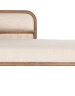 Bloomart Teak Wood Chaise Lounge with Curved Framing and Natural Cane Rattan Paneling - Plush Seating in Soft Fabric