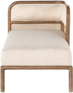 Bloomart Teak Wood Chaise Lounge with Curved Framing and Natural Cane Rattan Paneling - Plush Seating in Soft Fabric