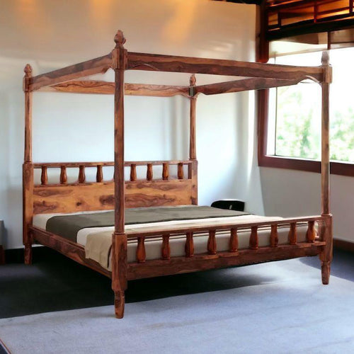 Wooden Twist Eccentric Handmade Teak Wood Poster Bed ( Brown ) - WoodenTwist