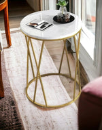Bloomart Round Wrought Iron End Table Stylish Golden Accent for Modern Living Room Decor