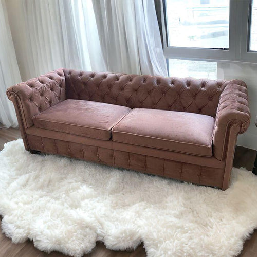 Graceful Velvet 3 Seater Rolled Arm Chesterfield Sofa