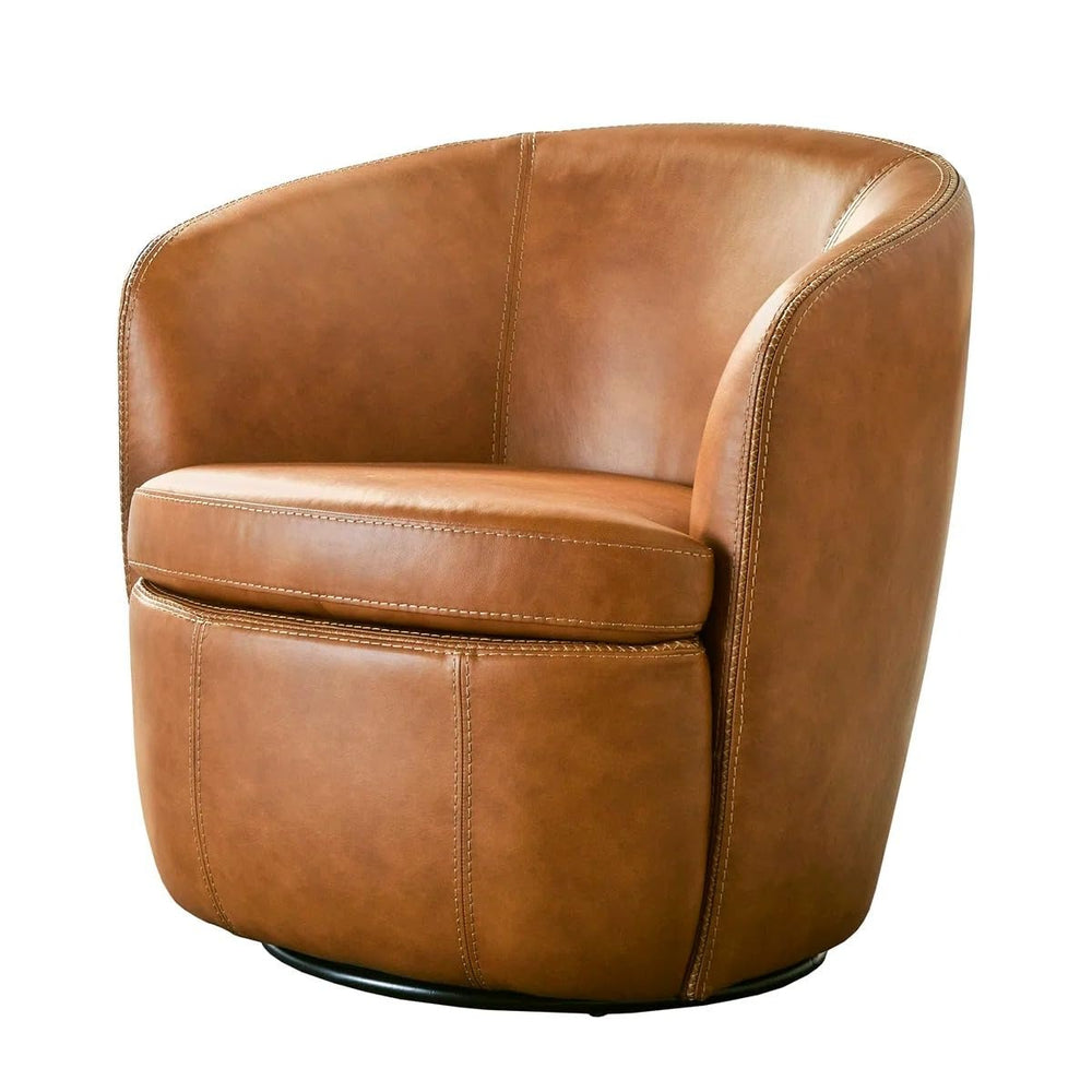 Buy Premium Brown Leather Swivel Accent Chair Online | Modern Barrel Lounge Chair – Bloomart
