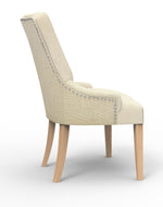 Wooden Twist Crystalline Button Tufted Teak Wood Wingback Chair For Elegant Living Room