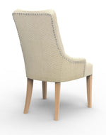Wooden Twist Crystalline Button Tufted Teak Wood Wingback Chair For Elegant Living Room