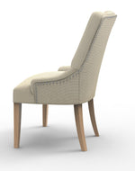 Wooden Twist Crystalline Button Tufted Teak Wood Wingback Chair For Elegant Living Room