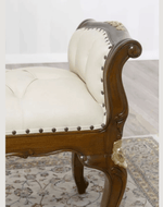 Bloomart Carissa Baroque Style Gold Leaf Button Tufted Teak Wood Bench with PU Leather