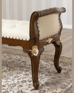 Bloomart Carissa Baroque Style Gold Leaf Button Tufted Teak Wood Bench with PU Leather