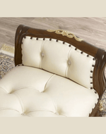 Bloomart Carissa Baroque Style Gold Leaf Button Tufted Teak Wood Bench with PU Leather